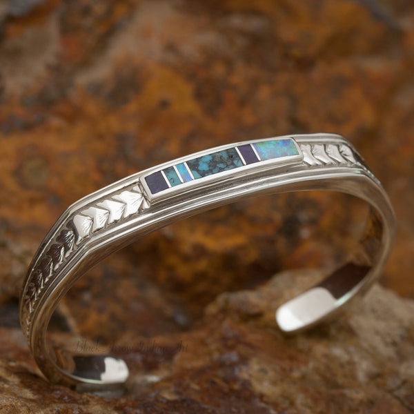 David Rosales Shalako Progression Inlaid Sterling Silver Bracelet