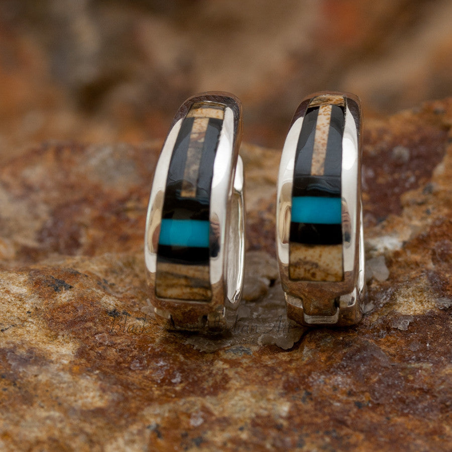 David Rosales Turquoise Creek SImplicity Inlaid Sterling Silver Earrings
