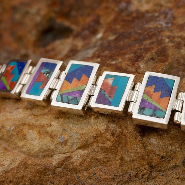 David Rosales Indian Summer Mannerist Inlaid Sterling Silver Bracelet_copy_1