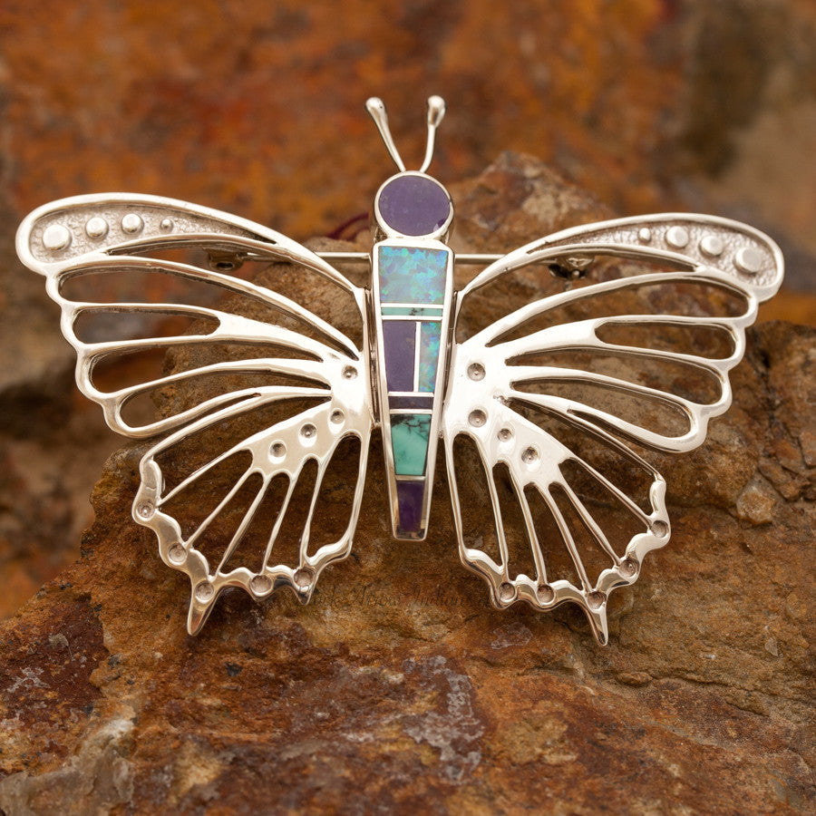 David Rosales Shalako Inlaid Sterling Silver Butterfly Pendant