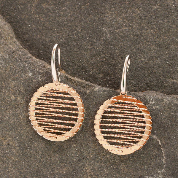 Small Round Rose Gold and Rhodium Wire Earrings