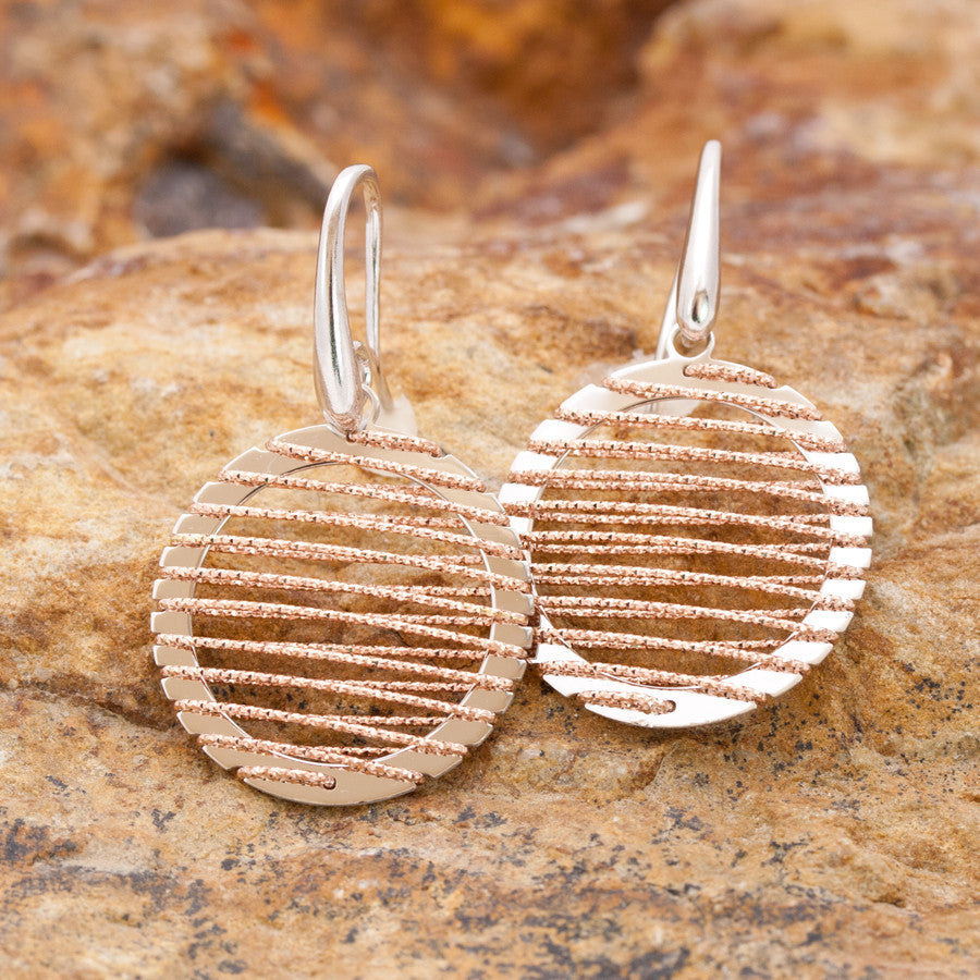Small Round Rose Gold and Rhodium Wire Earrings