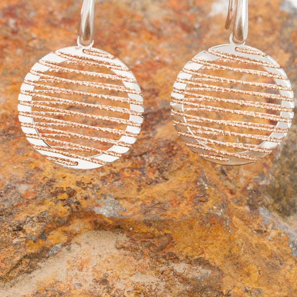 Small Round Rose Gold and Rhodium Wire Earrings