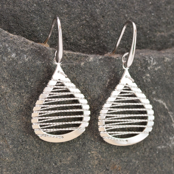 Small Sterling Silver and Rhodium Teardrop Wire Earrings