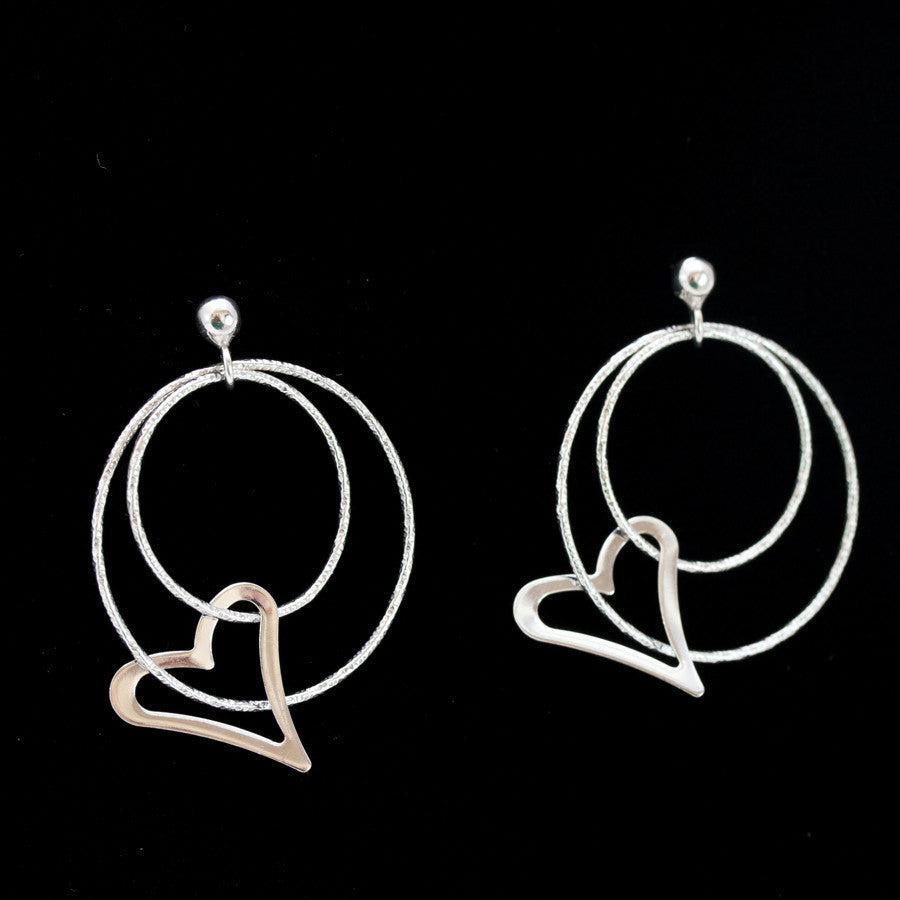 Sterling Silver and Rhodium Circles of Love Earrings
