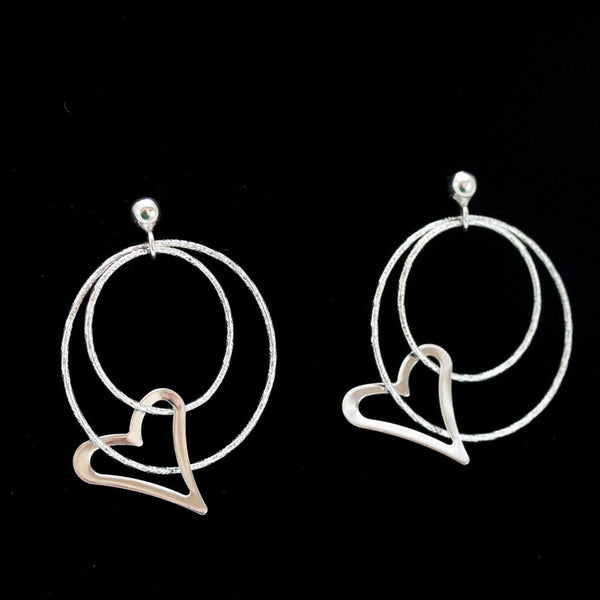 Sterling Silver and Rhodium Circles of Love Earrings