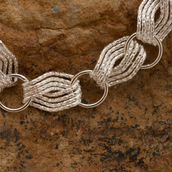 Woven Wave Sterling Silver and Rhodium Bracelet