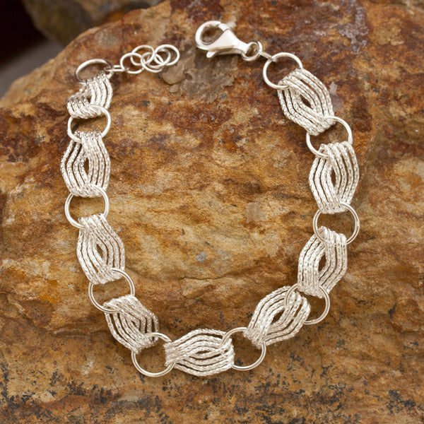 Woven Wave Sterling Silver and Rhodium Bracelet