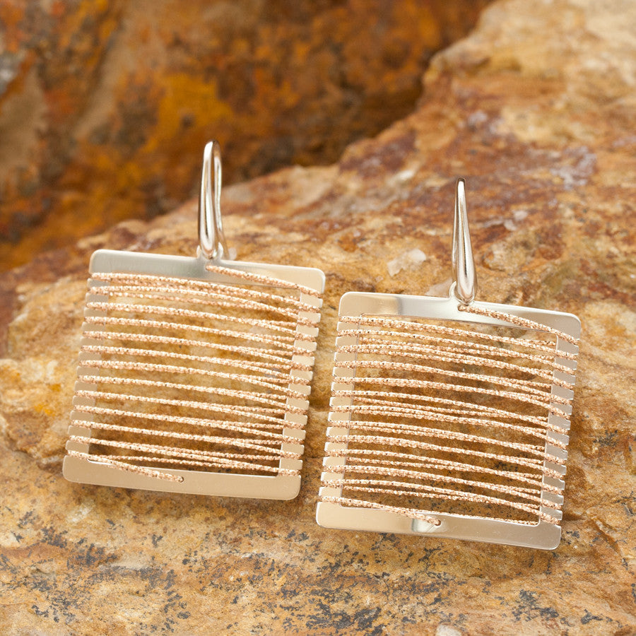 Large Square Rose Gold and Rhodium Wire Earrings