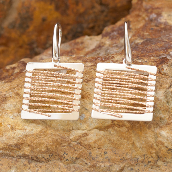 Small Square Rose Gold and Rhodium Wire Earrings