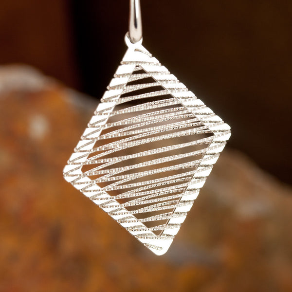 Large Sterling Silver and Rhodium Diamond Shaped Wire Earrings