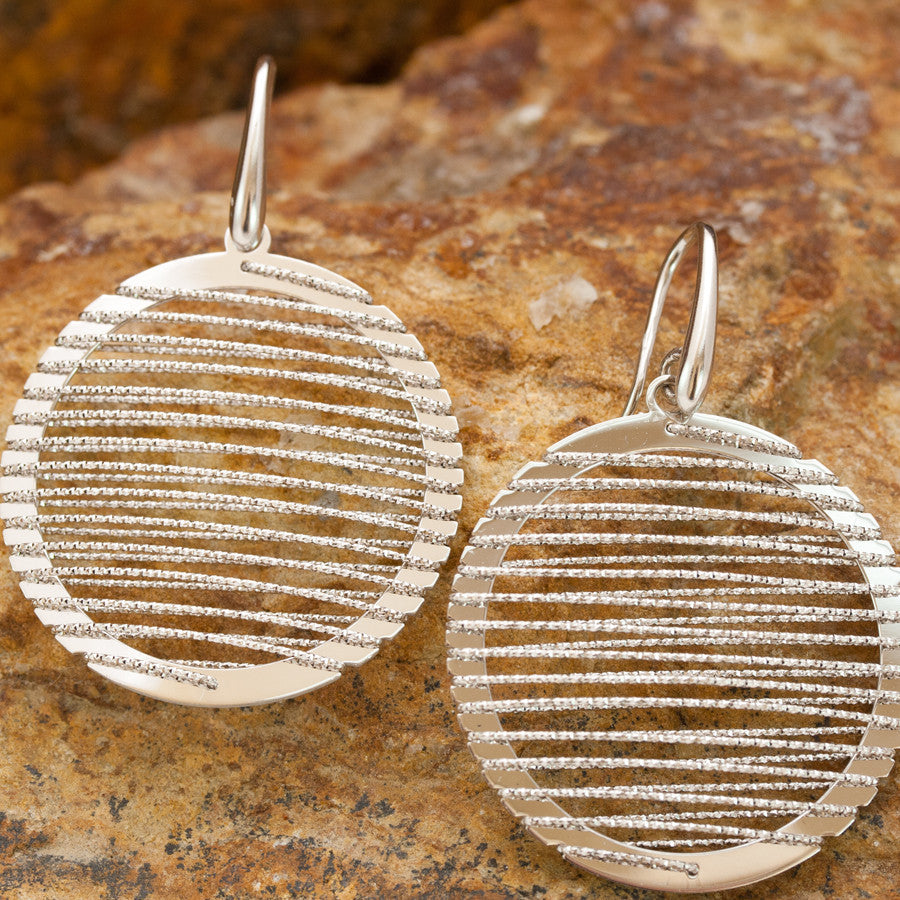 Large Round Sterling Silver and Rhodium Wire Earrings