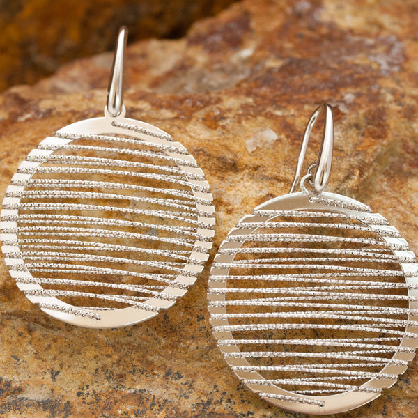 Large Round Sterling Silver and Rhodium Wire Earrings