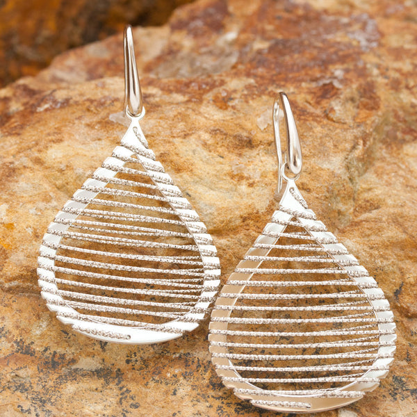 Large Sterling Silver and Rhodium Teardrop Wire Earrings