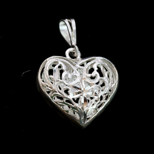 Sterling Silver and Rhodium Plated Heart