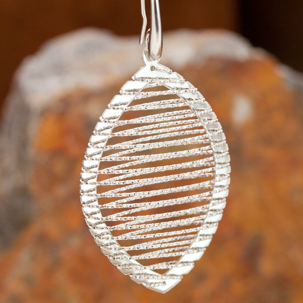 Large Sterling Silver and Rhodium Ellipse Wire Earrings