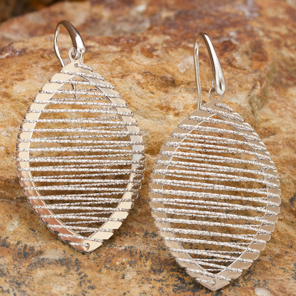 Large Sterling Silver and Rhodium Ellipse Wire Earrings