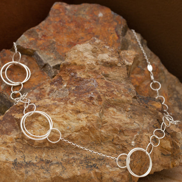 Sterling Silver and Rhodium Plated Multi-ring Necklace