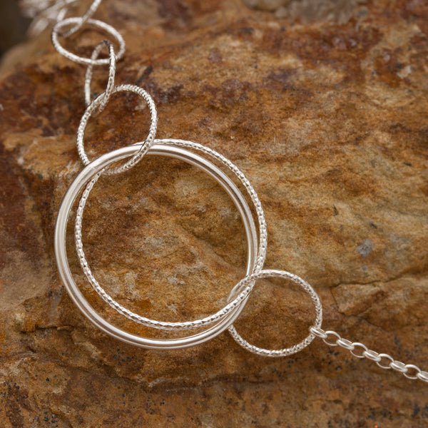 Sterling Silver and Rhodium Plated Multi-ring Necklace