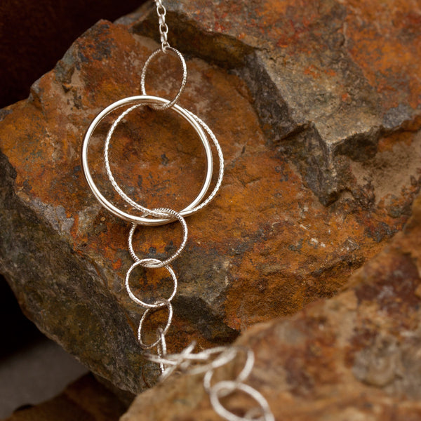 Sterling Silver and Rhodium Plated Multi-ring Necklace