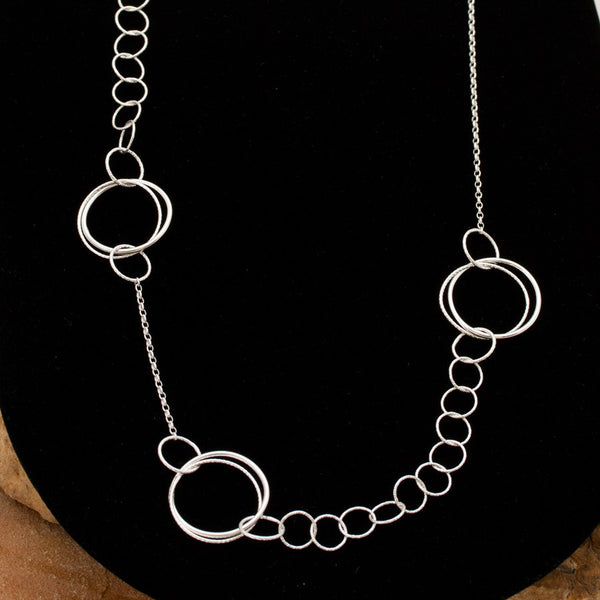 Sterling Silver and Rhodium Plated Multi-ring Necklace