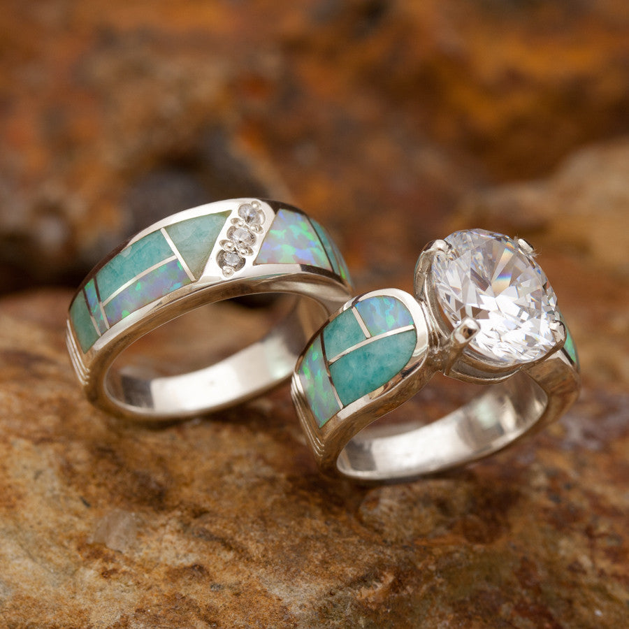 David Rosales Couples' Set Amazing Light Inlaid Sterling Silver Ring_copy_1