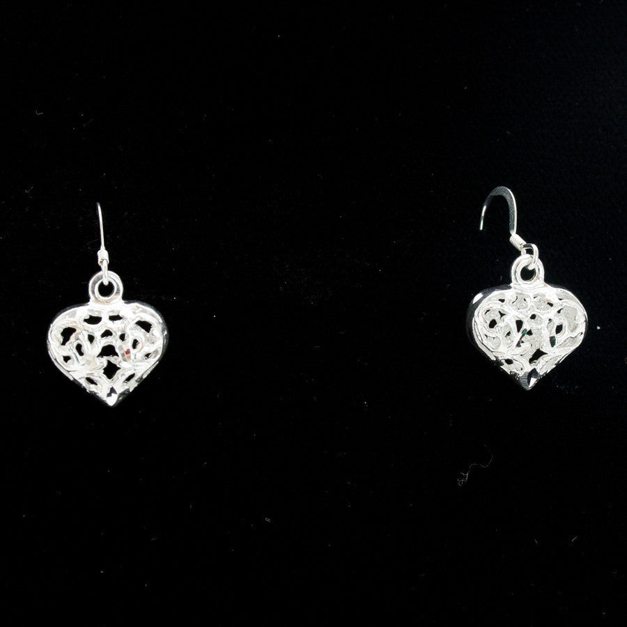 Sterling Silver and Rhodium Intricate Heart Earrings
