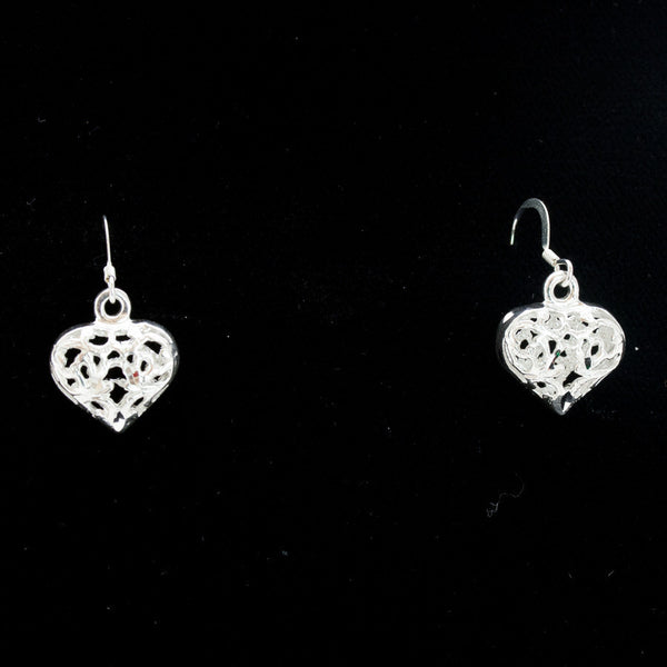 Sterling Silver and Rhodium Intricate Heart Earrings