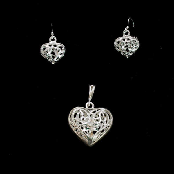 Sterling Silver and Rhodium Intricate Heart Earrings