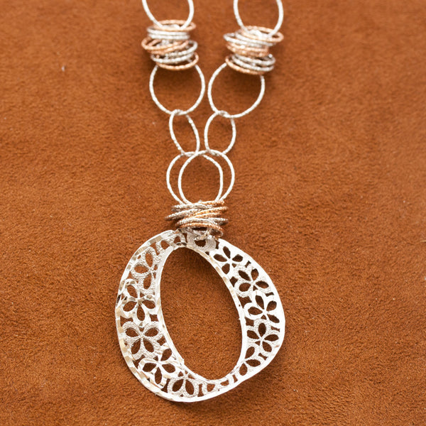 Floral Wreath Sterling Silver and Rhodium Plated Necklace