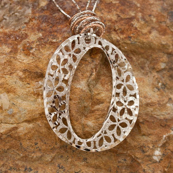 Floral Wreath Sterling Silver and Rhodium Plated Necklace