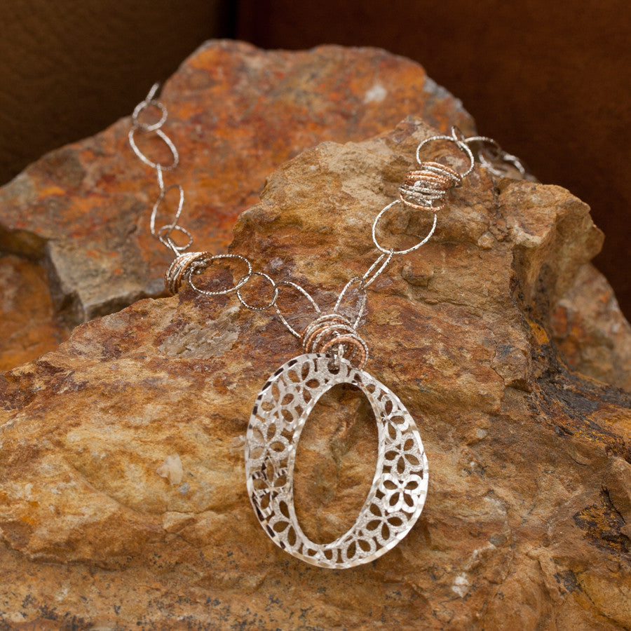 Floral Wreath Sterling Silver and Rhodium Plated Necklace