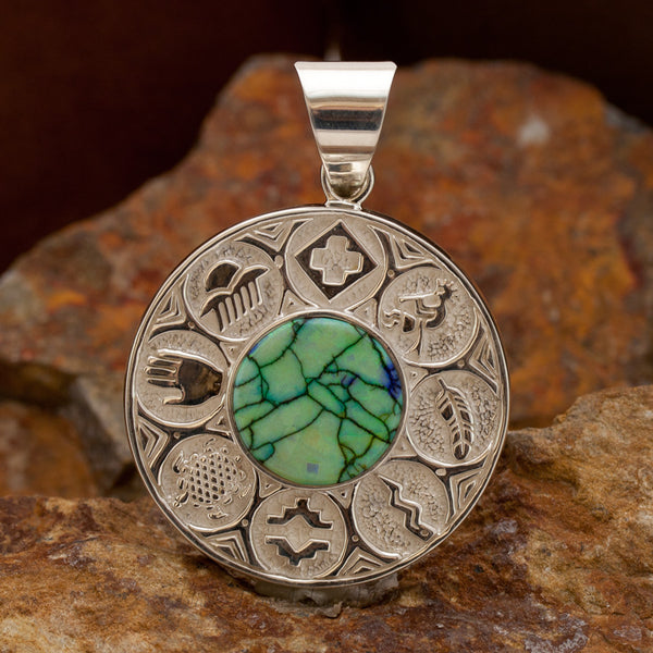 David Rosales Red Canyon Inlaid Sterling Silver Two-Sided Pendant