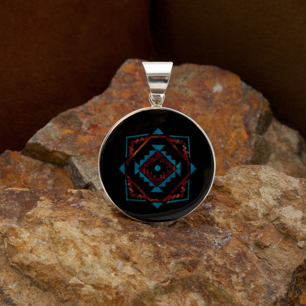David Rosales Red Canyon Inlaid Sterling Silver Two-Sided Pendant