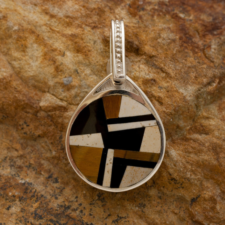 David Rosales Kayenta Cubist Inlaid Sterling Silver Pendant