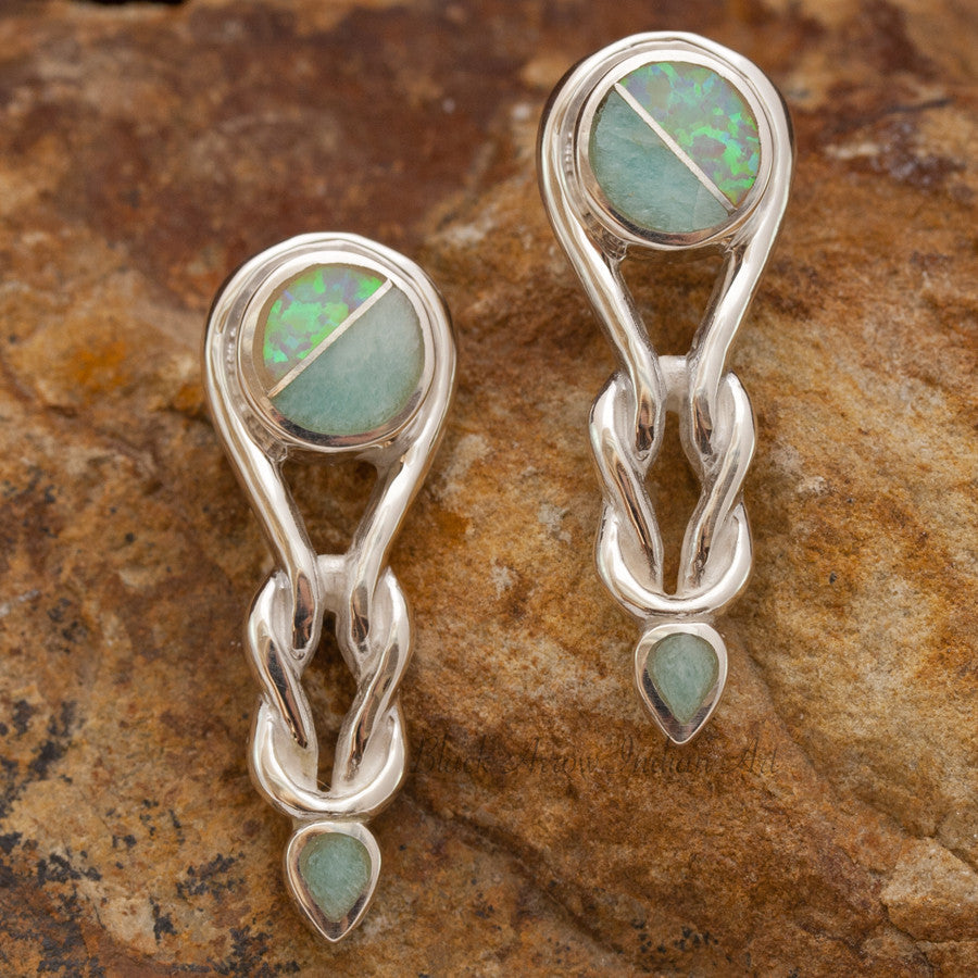 David Rosales Amazing Light Inlaid Sterling Silver Knot Earrings