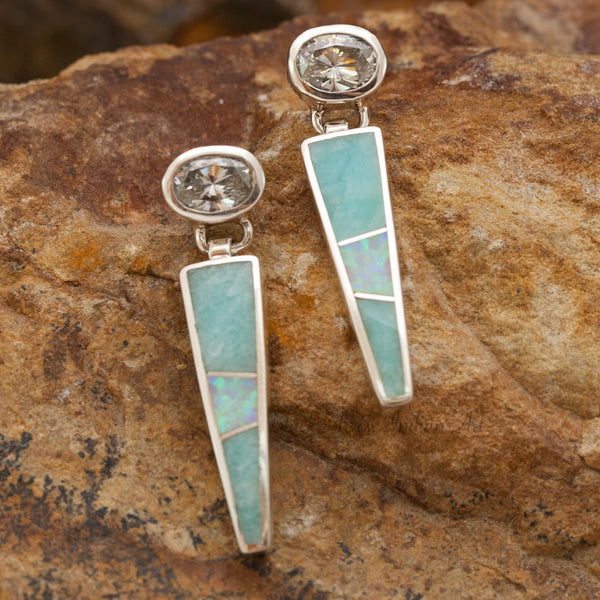 David Rosales Amazing Light Inlaid and Cubic Zirconia Sterling Silver Earrings