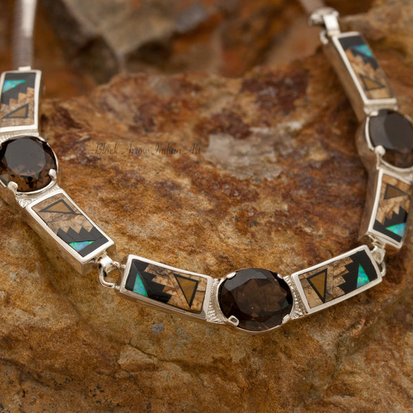 David Rosales Native Lite Smoky Topaz Inlaid Sterling Silver Necklace