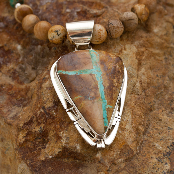 Teardrop Boulder Turquoise Pendant with Boulder Beaded Necklace