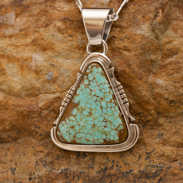 Triangular Number Eight Turquoise Sterling Silver Pendant with Sterling Silver Chain