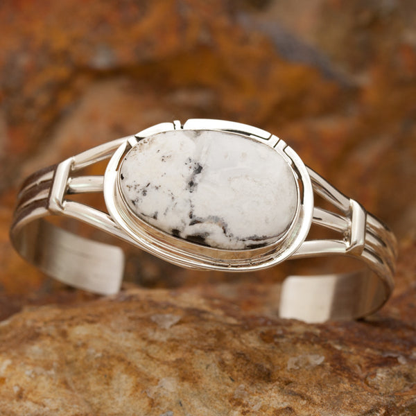 White Buffalo Snowstorm Sterling Silver Bracelet