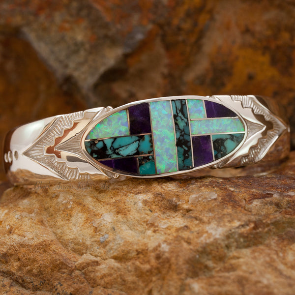 David Rosales Shalako Direction Inlaid Sterling Silver Bracelet