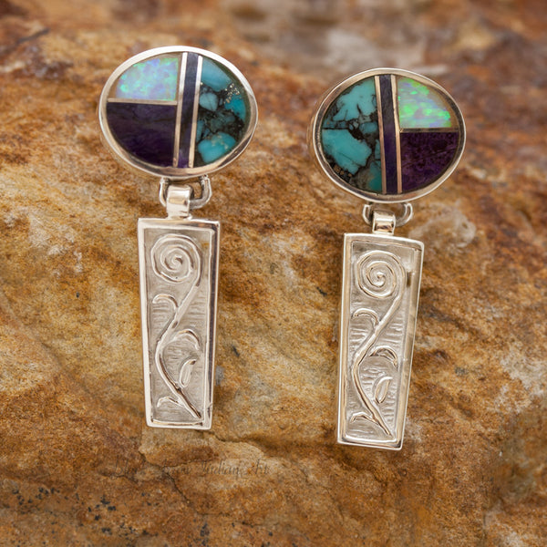 David Rosales Shalako Inlaid Sterling Silver  Earrings