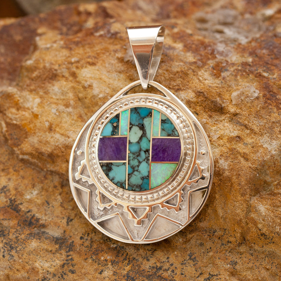 David Rosales Shalako Inlaid Sterling Silver Pendant