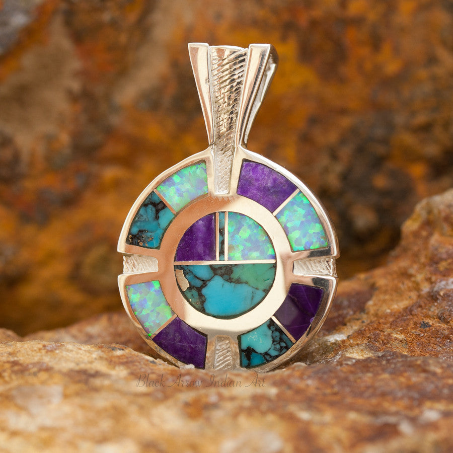 David Rosales Shalako Constance Inlaid Sterling Silver Pendant