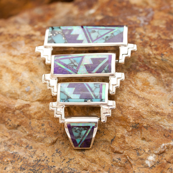 David Rosales Shalako Inlaid Sterling Silver Slider Pendant