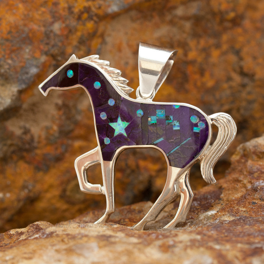David Rosales Shalako Inlaid Sterling Silver Horse Pendant
