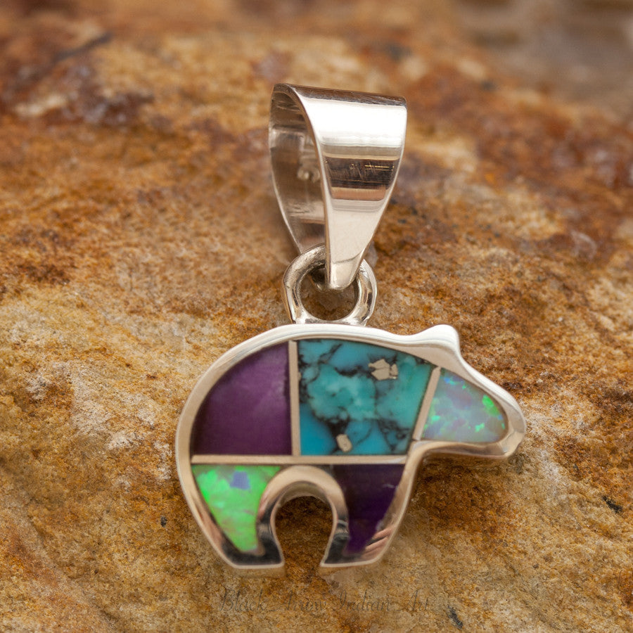 Little Bear David Rosales Shalako Inlaid Sterling Silver Pendant