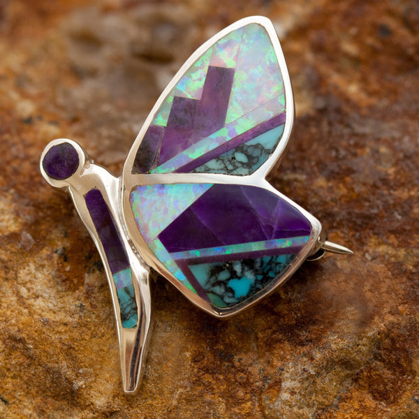 David Rosales Shalako Inlaid Sterling Silver Pendant and Brooch