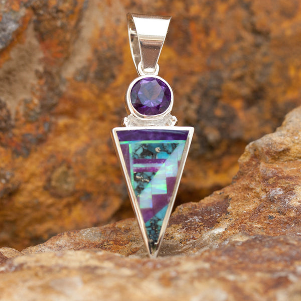 David Rosales Shalako Tablero Inlaid Sterling Silver and Peridot Pendant